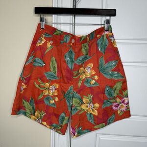 Lauren Ralph Lauren Bermuda Shorts Women's Size 6 Red Hawaiian Floral Linen NWT
